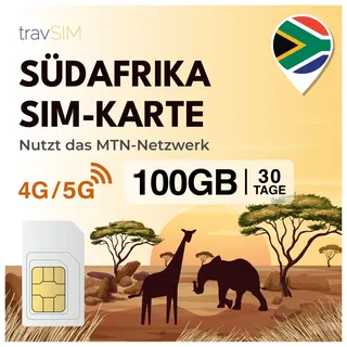 travSIM Südafrika SIM-Karte | Nutzt das MTN-Netz | 100GB Mobile Daten mit 4G-Geschwindigkeit|SIM-Karte für Südafrika kann bis zu 3 Geräte hotspotten. | Gültig für 30 Tage