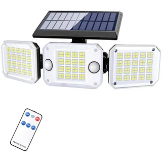 Moman Solarlampe für Außen mit Bewegungsmelder, 224 LED Solar Wandleuchte mit Fernbedienung 2000mAh 270° Beleuchtungswinkel Solarstrahler 3 Modi IP65 Wasserdicht, Solarlampe-Außen-LED-Leuchte-Solar