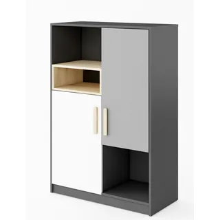 Furniture24 Schrank POK P06, Mehrzweckschrank, Kommode, Highboard mit 2 Türen, für Jugendzimmer und Kinderzimmer - Schwarz