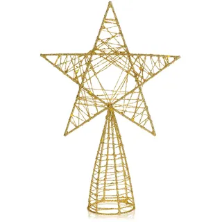 COM-FOUR® Deko Stern Weihnachten - Weihnachtsdekoration Stern aus Metall - Aufsteller Weihnachtsstern mit Glitzer - Goldfarbene Weihnachtsbaumspitze (goldfarben/21cm)