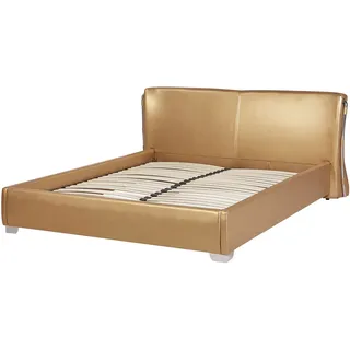 Beliani Lederbett, Gold Leder, 180x200 cm Schlafzimmer, Betten