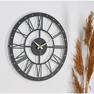 Opviq, Romano - Black, Dekorative Metall-Wanduhr, 100 % METALL, Schwarz, 50 x 50 cm - Schwarz