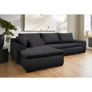 Home Affaire Ecksofa Win 285x85x176 cm Cord-Samtvelours Recamiere beidseitig Mit Bettfunktion und Bettkasten schwarz (anthrazit schwarz) (39064821-0)