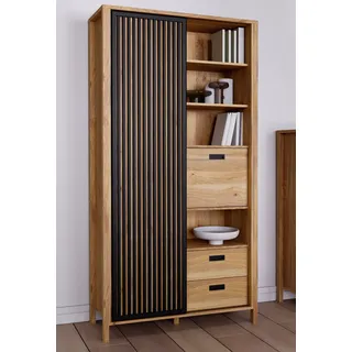 Forte Highboard »Jytana«, Höhe 200,3 cm, Schiebetüre mit Lamellenoptik, Mauvella Eiche / schwarz schwarz),