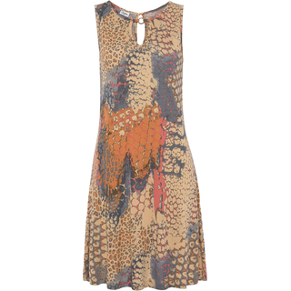 Strandkleid BUFFALO "mit Animaldruck und Cut-out am Ausschnitt", Damen, Gr. 44, N-Gr, bunt (animal bedruckt), Jersey, Obermaterial: 100% Viskose, bedruckt, figurumspielend kurz, V-Ausschnitt, Kleider Strandkleid, Trägerkleid, kurzes Sommerkleid mit Zieraccessoire, Animalkleid, Topseller
