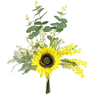 Flair Flower Künstlicher Strauß Sonnenblumen Eukalyptus Margeriten Mimose Beiwerk Floristik künstliche Blume Kunstblumen Bouquet Seidenblumen Blumenbouquet Blumenstrauß Blumenarrangements Bund Bündel
