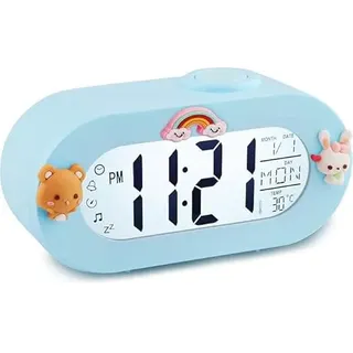Ayybboo Wecker Kinder Digital mit Snooze,8 Klingeltönen,Countdown,LCD-Anzeige,Batteriebetrieben Kinderwecker für Schulanfänger Mädchen Jungen(Himmelblau)