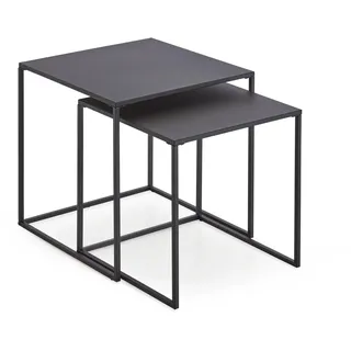 xonox.home – Couchtisch Satztisch 2er Set 38x41x38 cm in Schwarz – 2 Praktische Beistelltische mit stabilen Ablageflächen – Platzsparend, geradlinig & im trendigen Industrial Design