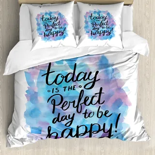 ABAKUHAUS motivational Bettbezug, Lack-Pinsel Glücklich, Milbensicher Allergiker geeignet mit Kissenbezügen, 155 cm x 220 cm - 80 x 80 cm, Getrocknete Rosen-Blau Schwarz - Schwarz