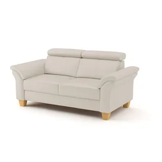 CAVADORE 2-Sitzer-Sofa Ammerland in Echtleder / Landhaus-Sofa mit Federkern + Kopfteilverstellung / 156 x 84 x 93 / Leder Weiß