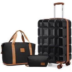 KONO Koffersets ABS Hartschale Reisegepäck mit Reisetasche und Kulturbeutel Leichter Kabinenkoffer mit TSA-Schloss, schwarz/braun, 28 inch Luggage Set, Leichte ABS-Hartschalen-Handgepäck-Sets