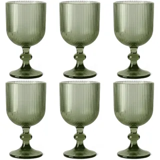 GMMH 6er-Set Geriffelte Trinkgläser und Weingläser, Line, Linie Geriffelt, Ribbed, Glas, Longdrinkgläser, Cocktail Gläser mit Prägung, Trinkglas, Weinglas, Wasserglas (Grün Weinglas)