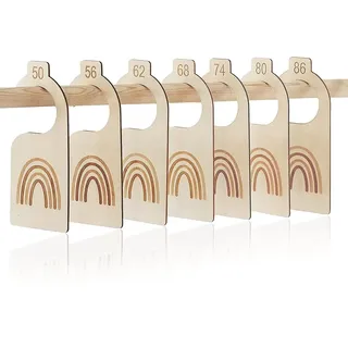 Aililong Baby Kleiderbügel Holz - 7 Stück Größentrenner Baby 50-86 Konfektionsgrößen, Schrankteiler Regenbogen Design, Kinderbügel für Neugeborene Kleinkinderkleidung