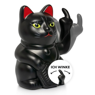 ANGRY CAT - Winkekatze Lucky CAT - Lustige winkende Katze - japanische Winkkatze mit Stinkefinger - Dekoartikel Wackelfigur Katze - Winke-Arm mit Mittelfinger - 15cm – SCHWARZ-MATT