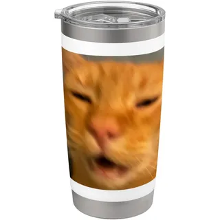 Lustiges orangefarbenes Katzengesicht Meme Humor verschwommenes Foto Doppelwandiger Edelstahl-Thermobecher