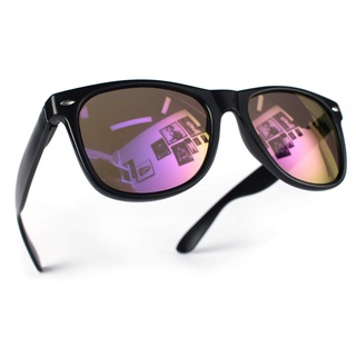 Miobo Retro Sonnenbrille, verspiegelt, Nerd-Design, Unisex, Club-Stil, UV400, XS, Schwarz Lila