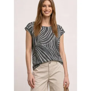 Shirttop STREET ONE, Damen, Gr. 36, grau (schwarz), Jersey, Obermaterial: 65% Polyester, 35% Viskose, gemustert, tailliert hüftbedeckend, Rundhals, abgesteppte Kante, Tops Shirttop, Sommershirt im Ausbrenner-Look/mit Allover-Print