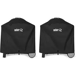 Weber Premium Abdeckhaube für Q2000 Serie mit Rollwagen und Q3000 Serie, atmungsaktiv UV- und wasserbeständig, Schutz vor Wind und Wetter, Grillcover, BBQ-Abdeckung - Schwarz (7184) (Packung mit 2)