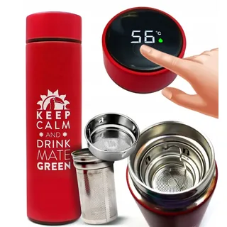 Mate Green Vakuumflasche 500 ml ● Thermoflasche mit LED-Touchscreen-Display ● Isolierter Becher aus 304 Edelstahl ● Auslaufsicherer Deckel ● Ideal für heiße und kalte Getränke, Rot