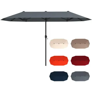 FANTASK Sonnenschirm, 380 x 200 cm, Groß Doppelsonnenschirm mit Kurbel, UV Schutz, XXL Terrassenschirm, Marktschirm für Garten, Terrasse & Pool (Anthrazit)