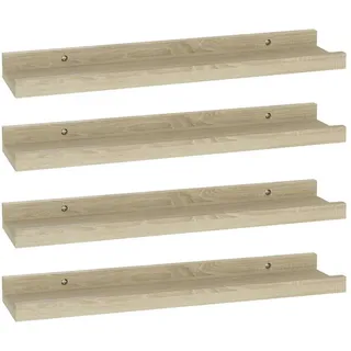 vidaXL Wandregalset 4-teilig 40/9/3 cm aus MDF Sonoma-Eiche Dekor Max. Belastbarkeit 5 Kg , Sonoma Eiche , Holzwerkstoff , Strukturbuche , Rechteckig , 40x3x9 cm , Wohnzimmer, Regale, Wandregale