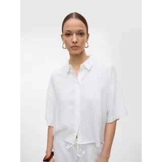 Vero Moda Hemdbluse VERO MODA "VMLINN LINEN 2/4 SHORT SHIRT WVN NOOS", Damen, Gr. S, weiß (snow weiß), Web, Obermaterial: 55% Leinen, 45% Viskose, unifarben, regular fit, Blusen Hemdbluse