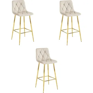 Valora NADO Hocker Beige Samt Goldene Beine 3er-Set | 3er-Set beige Samthocker mit goldenem Fuß - Beige