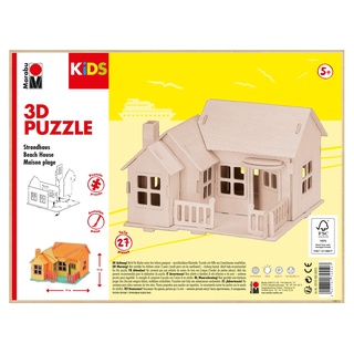 Marabu 317000000013 - KiDS 3D Holzpuzzle Strandhaus, mit 27 Puzzleteilen aus FSC-zertifiziertem Holz, ca. 19 x 14 cm groß, einfache Stecktechnik, zum individuellen Bemalen und Gestalten