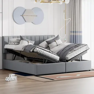 FAVSH Boxspringbett 180x200 cm, Polsterbett Hydraulisches Bett mit Bettkasten, mit Höhenverstellbarem Kopfteil, Doppelbett mit 2 Bettkästen und Lattenrost, für Jugendliche/Kind Ohne Matratze (Grau)