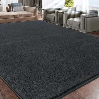 Rururug Wohnzimmer Teppich 300x200 cm Mikrofaser Kurzflor, Weich Flauschig, Moderner Groß Teppich, Waschbar, Anthrazit