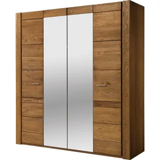 Furniture24 Kleiderschrank Velvet 77 Schrank Wohnzimmerschrank 4 Türiger mit Spiegel und Led licht Massivholz Eiche fronten Natturfurnier Eiche Wohnzimmer Rustical Eiche