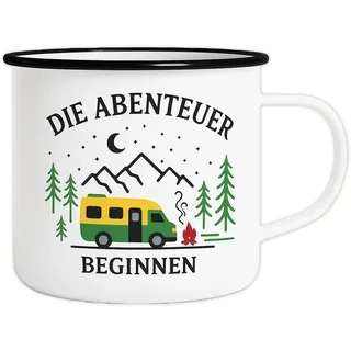 Emaille Tasse, Campingbecher 300ml, Camping Zubehör, Outdoor Kaffeebecher, Camper Geschenke, Abenteuer-Ausrüstung, Robuste Emaille Tasse für Wandern Wohnwagen Wohnmobil Ausflüge