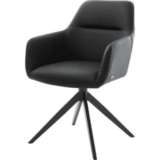 DeLife Polsterstuhl Pejo-Flex, Kreuzgestell breit Schwarz Echt-Leder Schwarz 360° drehbar Wippfunktio schwarz 58 cm x 86 cm x 63 cm