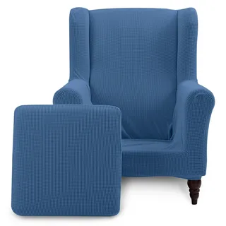 TIANSHU Ohrensessel überzug, Ohrensessel Sesselbezug Enthält 1 Stuhlbezug und 1 Stuhlkissenbezug Stretch rutschfest Sesselschoner Abnehmbarer Sesselhusse Waschbarer (Tippe A, Denim Blue)