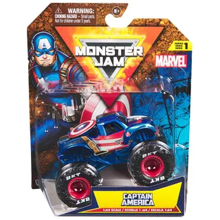 Monster Jam - Original Monster Truck im Marvel Superhelden-Design, monstermäßige Stunt-Action zum Spielen und Sammeln, Maßstab 1:64, ab 3 Jahren (Sortierung mit verschiedenen Designs, Zufallsauswahl)