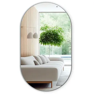 Tulup Spiegel 52 x 90 cm Oval , Blaugrau , Glas , 52x90x0.4 cm , Spiegel, Wandspiegel