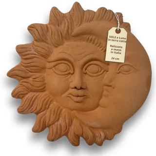 Toocook Handgefertigte Terrakotta-Sonne für Garten- und Hausdekor, einzigartige wetterfeste Dekoration (Sole e Luna)