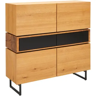 Mid.you Sideboard , Schwarz, Eichefarben , Holz, Metall, Holzwerkstoff , Eiche , furniert , 2 Schubladen , 120x119x40 cm , Bsci , Holzmöbel, Kommoden Holz, Sideboards Holz