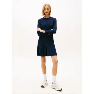 Minikleid TOMMY JEANS "TJW MINI F&F LS DRESS", Damen, Gr. M (38), N-Gr, schwarz night navy, Jersey, Obermaterial: 100% Viskose, unifarben, regular fit kurz, Rundhals, Kleider Minikleid