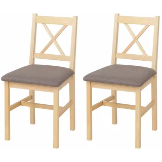 Mendler 2er-Set Esszimmerstuhl HWC-F77, Lehnstuhl Küchenstuhl Stuhl, Massiv-Holz Stoff Landhaus ~ natur, Polster grau