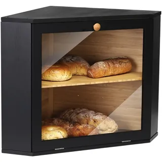 Leader Accessories Bambus Brotkasten 2 Etagen Brotbehälter für Ecke lebensmittelecht Brotaufbewahrung pflegeleicht 32x32x34cm Schwarz
