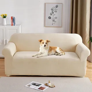 PETCUTE Sofabezüge Elastische 3 Sitzer Sofabezüge Dicke couchbezug Sofa Überwürfe Sofahusse Beige