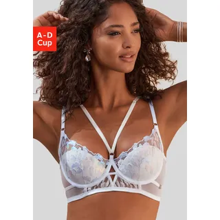 Push-up-BH JETTE, Damen, Gr. 80, Cup C, weiß (weiß, blau), Spitze, Obermaterial: 52% Polyester, 45% Polyamid, 3% Elasthan, BHs Push-up-BH, mit Stickereispitze mit Glitzer-Effekt, Reizwäsche, sexy Dessous