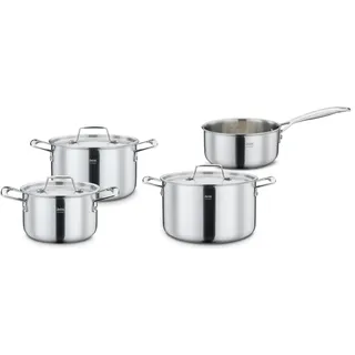 Spring GOURMET Topfset 4 teilig mit Stielkasserolle und Deckeln, mehrschichtiges Edelstahl 18/0 außen 18/10 innen mit Aluminiumkern, induktionsgeeignet, 1,4 L 2,0 L 2,7 L 3,7 L Kochtopfset