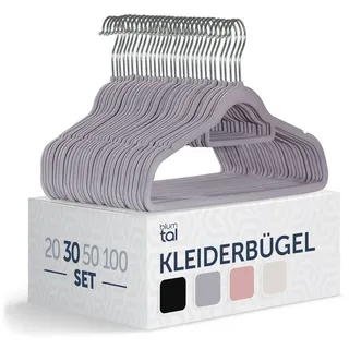 Blumtal 30 Stück - Samt-Kleiderbügel, rutschfest, um 360° drehbar, platzsparend, hochwertig mit Krawattenklammer - Grau