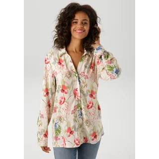 Hemdbluse ANISTON CASUAL, Damen, Gr. 40, bunt (vanille, grün, jade, hellgrün, dunkelrot, rot, rosa, weiß, blau, hellblau, graugrün, hellbraun, beere, bordeaux), Web, Obermaterial: 100% Viskose, bedruckt, geblümt, figurumspielend Po-bedeckend, V-Ausschnitt, Krempelärmel 1-Knopf-Manschette, Blusen Hemdbluse, mit farbharmonischen, kunstvollem Blumendruck, Topseller
