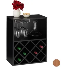 Bild Weinregal, Aufbewahrung für 8 Flaschen, mit Weinglashalter, großer Weinständer, HxBxT 63 x 28 cm, schwarz, PB (Particle board)