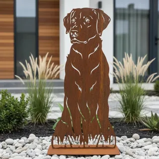 Terma Stahldesign Edelrost Hund Labrador lebensgroß Metall Gartenfigur Handmade Germany wetterfest Gartendeko Tierfigur Rostfigur Geschenk Grabdeko