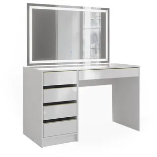 Vicco Schminktisch Sherry Weiß/Gold 120 cm mit LED-Spiegel, Model 47707 - Weiß, Gold