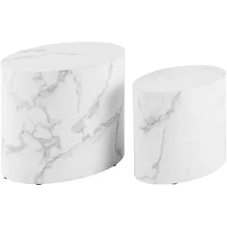 AC Design Furniture Rico Couchtisch in Weißer Marmoroptik 2er Set, Platzsparende Ovale Beistelltische für das Wohnzimmer, Moderne Satztische, B: 48 x H: 40 x T: 33 cm und B: 40 x H: 33 x T: 24,5 cm